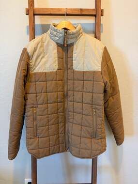 Nomad by Graffeo Brown Tan Colorblock Quilted Puffer Jacket Men’s L
